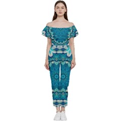 Kaleidoscope Mandala Ornament Off Shoulder Ruffle Top Jumpsuit