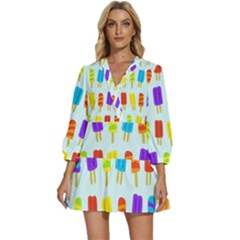 Background-29 V-neck Placket Mini Dress by nateshop