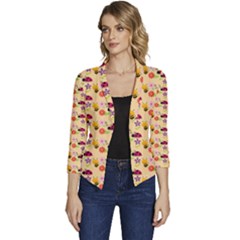 Colorful Ladybug Bess And Flowers Pattern Women s Casual 3/4 Sleeve Spring Jacket