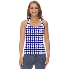 Blue And White Leaf Pattern Basic Halter Top by GardenOfOphir