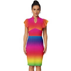 Spectrum Vintage Frill Sleeve V-neck Bodycon Dress by nateshop