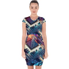 Ai Generated Motherboard City Technology Tech Cpu Capsleeve Drawstring Dress  by Jancukart