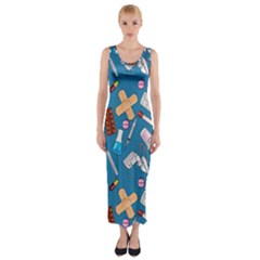 Medicine Pattern Fitted Maxi Dress by SychEva