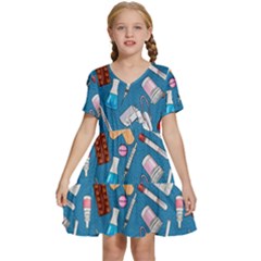 Medicine Pattern Kids  Short Sleeve Tiered Mini Dress by SychEva