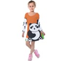 Panda Animal Orange Sun Nature Kids  Long Sleeve Velvet Dress View1