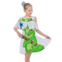 Sloth Branch Cartoon Fantasy Kids  Shoulder Cutout Chiffon Dress by Semog4