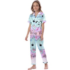 Cat Valentine-s Day Valentine Kids  Satin Short Sleeve Pajamas Set by Semog4