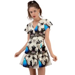 Dog Animal Pet Puppy Pooch Flutter Sleeve Wrap Dress by Semog4