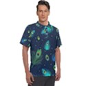 Blue Background Pattern Feather Peacock Men s Polo Tee View1