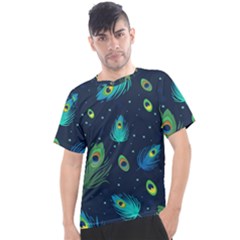 Blue Background Pattern Feather Peacock Men s Sport Top by Semog4