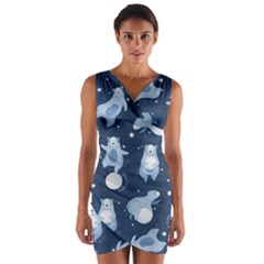 Bear Pattern Patterns Planet Animals Wrap Front Bodycon Dress by Semog4