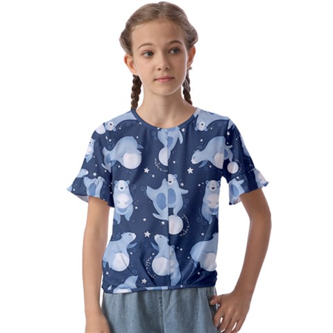 Bear Pattern Patterns Planet Animals Kids  Cuff Sleeve Scrunch Bottom Tee by Semog4