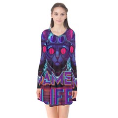 Gamer Life Long Sleeve V-neck Flare Dress by minxprints