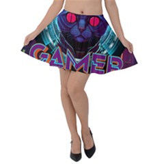 Gamer Life Velvet Skater Skirt by minxprints