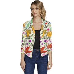 Colorful Flowers Pattern Abstract Patterns Floral Patterns Women s Casual 3/4 Sleeve Spring Jacket by Semog4