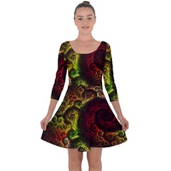 Green And Red Lights Wallpaper Fractal Digital Art Artwork Quarter Sleeve Skater Dress by Semog4