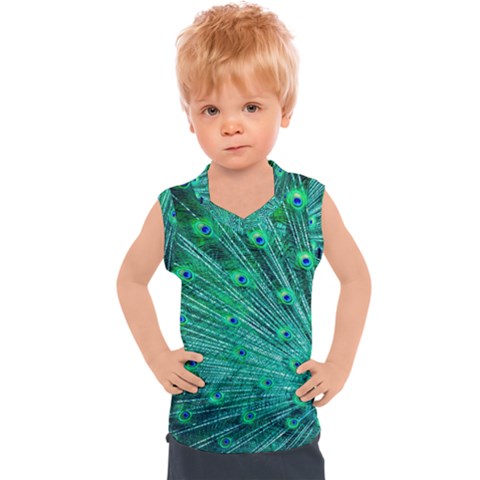 Green And Blue Peafowl Peacock Animal Color Brightly Colored Kids  Sport Tank Top by Semog4