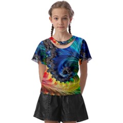 Colorful Digital Art Fractal Design Kids  Front Cut Tee by Semog4