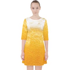 Texture Pattern Macro Glass Of Beer Foam White Yellow Quarter Sleeve Pocket Dress by Semog4