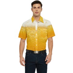 Texture Pattern Macro Glass Of Beer Foam White Yellow Men s Short Sleeve Pocket Shirt  by Semog4