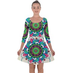 Mandala Flowers Abstract Butterflies Floral Pattern Summer Quarter Sleeve Skater Dress by Semog4