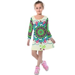 Mandala Flowers Abstract Butterflies Floral Pattern Summer Kids  Long Sleeve Velvet Dress by Semog4