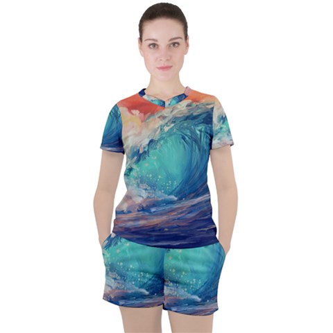 Artistic Wave Sea Women s Tee And Shorts Set by Semog4