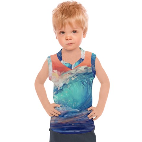 Artistic Wave Sea Kids  Sport Tank Top by Semog4