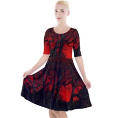 Dark Forest Jungle Plant Black Red Tree Quarter Sleeve A-line Dress by Semog4