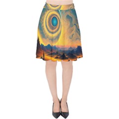 Ai Generated Surrealist Fantasy Dream Moon Space Velvet High Waist Skirt by Jancukart