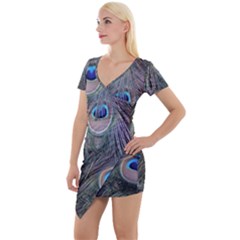 Peacock Feathers Peacock Bird Feathers Short Sleeve Asymmetric Mini Dress by Jancukart