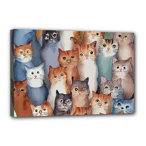 Cats Watercolor Pet Animal Mammal Canvas 18  X 12  (stretched)