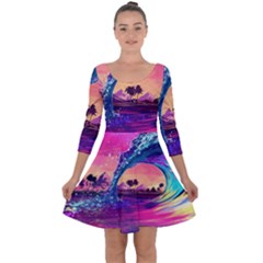 Retro Wave Ocean Quarter Sleeve Skater Dress by Semog4