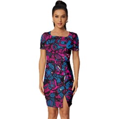 Grafitti Graffiti Abstract Artwork Digital Fitted Knot Split End Bodycon Dress by Semog4