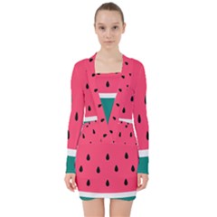 Watermelon Fruit Pattern V-neck Bodycon Long Sleeve Dress by Semog4