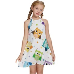 Owl Bird Kids  Halter Collar Waist Tie Chiffon Dress by Semog4