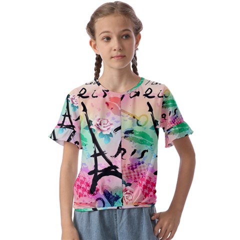 From Paris Abstract Art Pattern Kids  Cuff Sleeve Scrunch Bottom Tee by Semog4