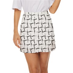 Precision Pursuit: Hunting Motif Black And White Pattern Mini Front Wrap Skirt by dflcprintsclothing