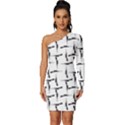 Precision Pursuit: Hunting Motif Black and White Pattern Long Sleeve One Shoulder Mini Dress View1