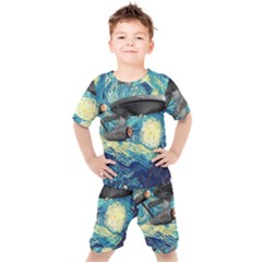 Star Trek Starship The Starry Night Van Gogh Kids  Tee And Shorts Set by Semog4