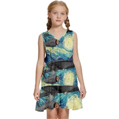 Star Trek Starship The Starry Night Van Gogh Kids  Sleeveless Tiered Mini Dress by Semog4