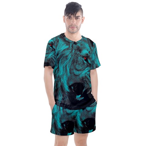 Angry Male Lion Predator Carnivore Men s Mesh Tee And Shorts Set by Semog4