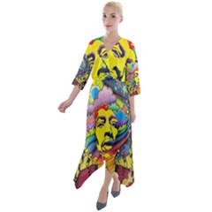 Psychedelic Rock Jimi Hendrix Quarter Sleeve Wrap Front Maxi Dress by Semog4