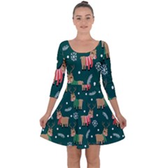 Cute Christmas Pattern Doodle Quarter Sleeve Skater Dress by Semog4