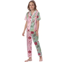 Flat Christmas Pattern Collection Kids  Satin Short Sleeve Pajamas Set by Semog4