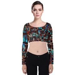 Stained Glass Mosaic Abstract Velvet Long Sleeve Crop Top by Semog4