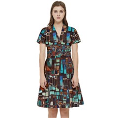 Stained Glass Mosaic Abstract Short Sleeve Waist Detail Dress by Semog4