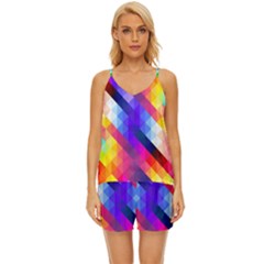 Abstract Background Colorful Pattern V-neck Satin Pajamas Set by Semog4