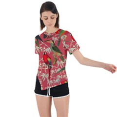 Vintage Tropical Birds Pattern In Pink Asymmetrical Short Sleeve Sports Tee by CCBoutique