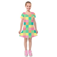 Checkerboard-pastel-squares- Kids  Short Sleeve Velvet Dress by Semog4